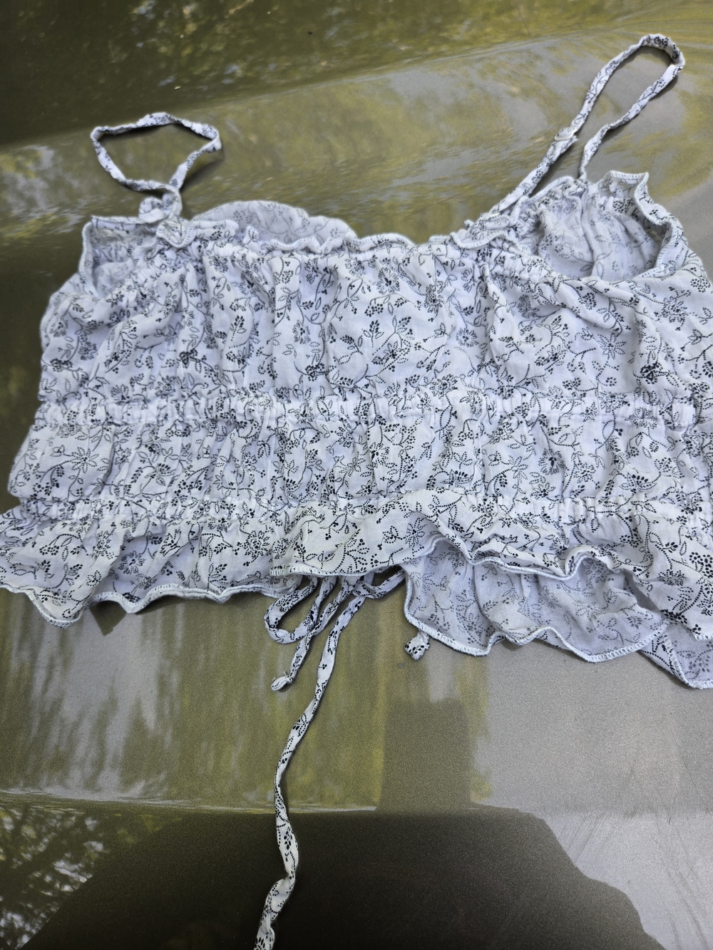 American Eagle Outfitters White Floral Smocked Cami with Ruffle Hem